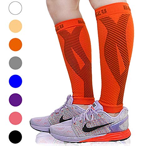 BLITZU Calf Compression Sleeve Leg Performance Support Shin Splint & Calf Pain Relief. Men Women Runners Guards Sleeves Running. Improves Circulation Recovery