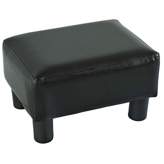 HOMCOM Modern Small Faux Leather Ottoman Footrest Sofa Side Stool Rectangle (Black)