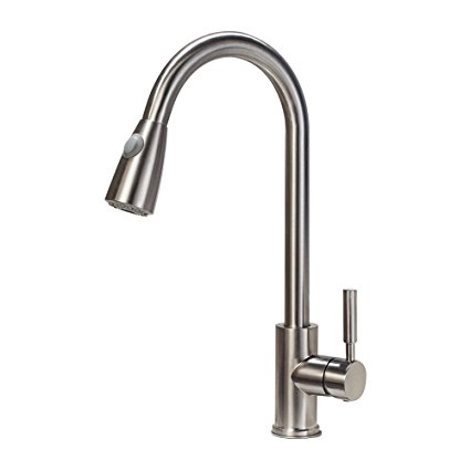 SARLAI Commercial Brushed Nickel Stainless Steel Swivel Spout Single Hole Pull Out Spray Single Handle Kitchen Faucet, Pull Down Mixer Kitchen Sink Faucet