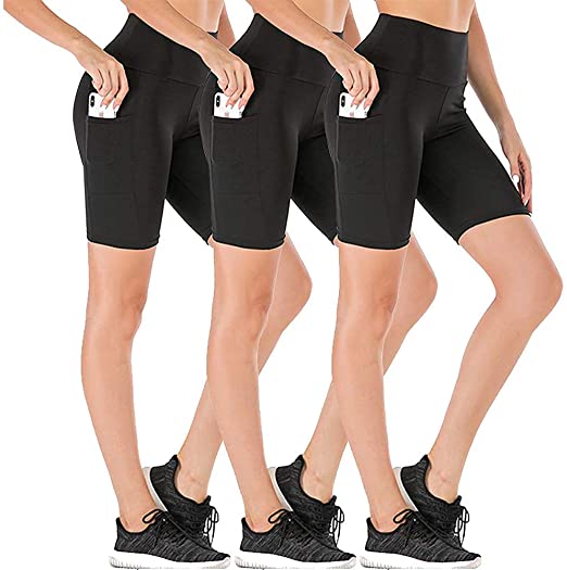 yeuG High Waist Out Pocket Yoga Short Tummy Control Workout Running Athletic Non See-Through Yoga Shorts