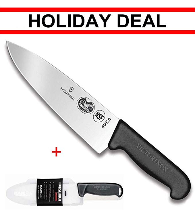 Victorinox Swiss army, Fibrox Straight Edge Chef's Knife, 8-Inch, Black, With Victorinox Cutlery BladeSafe for 8-Inch to 10-Inch Knife Blades. Combo pack