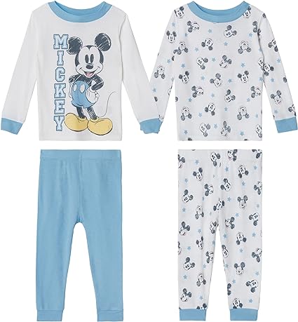 Disney Baby Boys' Mickey Mouse 4-Piece Snug Fit Cotton Pajamas