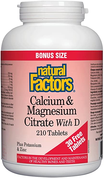 Natural Factors Calcium & Magnesium Citrate, with D - BONUS SIZE - 210 tablets