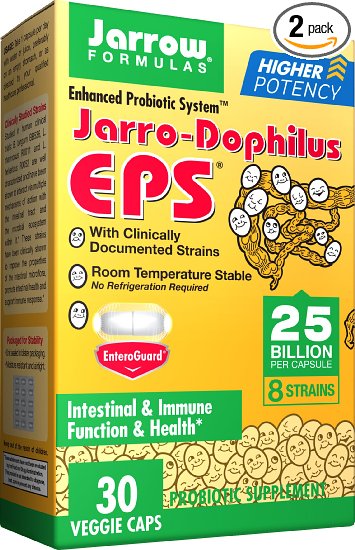 Jarrow Formulas Jarro-Dophilus EPS, Supports Intestinal Health,  25 Billion Per Capsule, Supports Gastrointestinal Health, 30 Caps (Cool Ship, Pack Of 2)