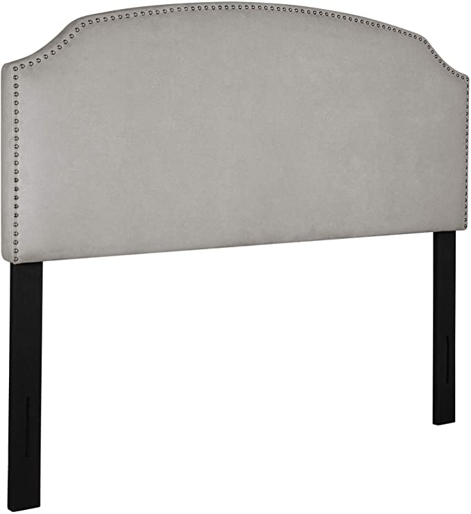 Amazon Brand – Rivet Curved Upholstered Headboard with Nailhead Trim, Queen, 60"W, Gray