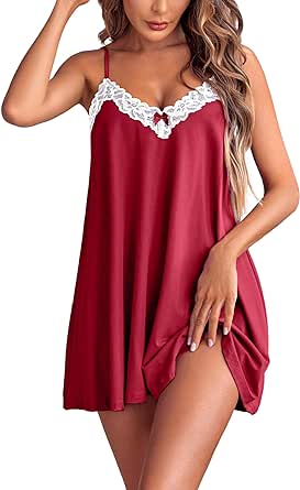 Ekouaer Women Lace Nightgown Sexy Spaghetti Strap Cami Sleeveless Chemise Sleepwear Sleep Dress