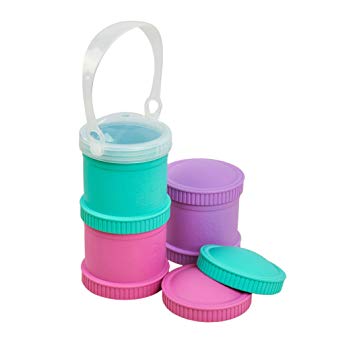 Re-Play Made in The USA 7 Piece Stackable Food and Snack Storage Containers for Babies, Toddlers and Kids of All Ages - Bright Pink, Aqua, Purple (Sparkle)