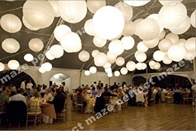 Perfectmaze 12 piece set 12 inch White Round Chinese Paper Lantern with Led for Wedding Party Engagement Decoration
