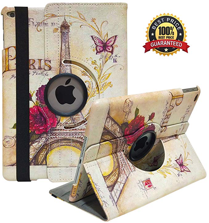 iPad Case Fit 2018/2017 iPad 9.7 6th/5th Generation - 360 Degree Rotating iPad Air Case Cover with Auto Wake/Sleep Compatible with Apple iPad 9.7 Inch 2018/2017 (Eiffel Tower)