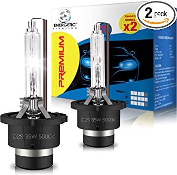 D2S Headlight Bulb, Super Brighter Daylight HID Xenon Bulbs, 35w 85V Original High a Low Beam Car Lamps, IP68 Waterproof HId Xenon Headlights, PK32d-2, 2 Pack