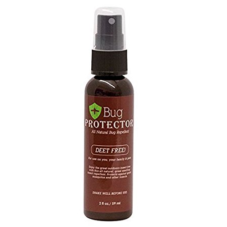 Bug Protector Natural Bug Spray, Deet Free Insect Repellent, Lemongrass - Geranium – Peppermint – Cinnamon Oils, 2-Ounce Pump Spray