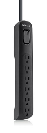 Belkin 6-Outlet Surge Protector with 4-Foot Power Cord, Grey and Black, BV106000-04-BLK