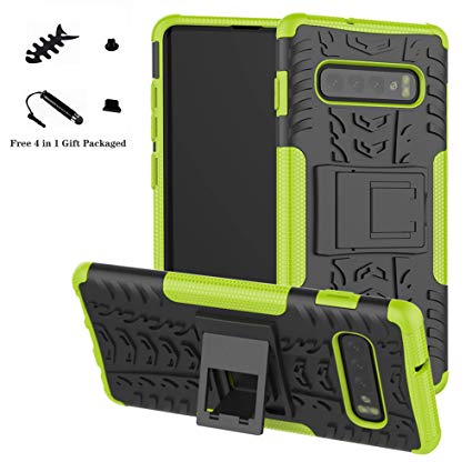 LiuShan Galaxy S10 Plus Case, [Shockproof] Heavy Duty Combo Hybrid Rugged Dual Layer Grip [Impact Protection] with Kickstand For Samsung Galaxy S10 Plus Smartphone(Not fit S10 /S10 Lite),Green