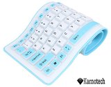 Karnotech Foldable Silicone Keyboard USB Wired Silicon Flexible Soft Waterproof Roll Up Silica Gel Computer Desktop 103 Keys Keyboard for PC Laptop Notebook for library work class indoor environment Blue