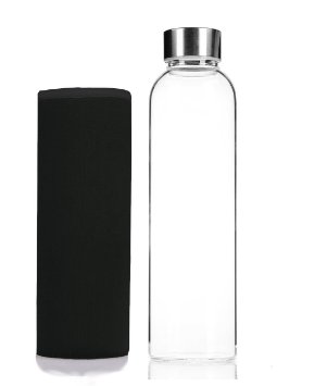July Sky Stylish Portable Borosilicate Glass Water Bottle(18.5OZ/12.6OZ,) with Colorful Protective Bag