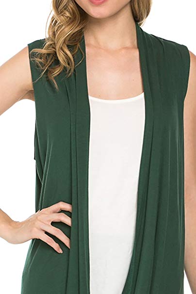 Azules Women's Solid Color Sleeveless Asymetric Hem Open Front Cardigan