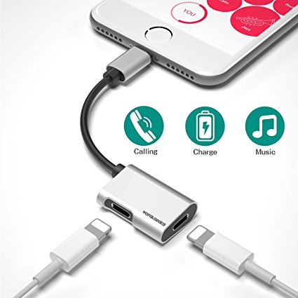 iPhone 8 Adapter,Lightning Adapter for iPhone7/7 PLus/iPhone X,Wofalodata 2nd Generation Lightning to Aux Audio Headphone and Charge Cable Connector Compatible for iOS 10.3,iOS 11(Silver)