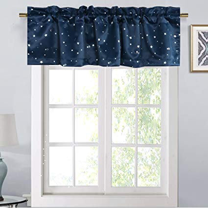 H.VERSAILTEX Blackout Kitchen Bath Laundry Bedroom Living Room with Rod Pocket Top Window Curtain Valances for Kids - Navy with Glitter Star Pattern - 58" W x 15" L (Set of 1 Piece)