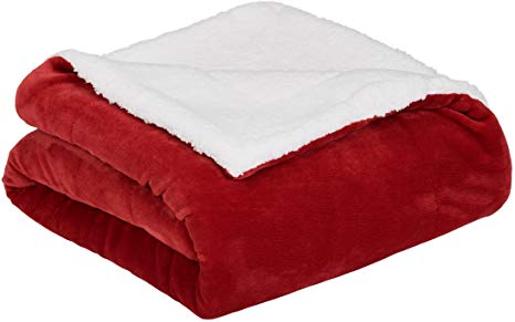 AmazonBasics Soft Micromink Sherpa Throw Blanket - Full or Queen, Red