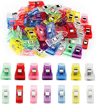 100 PCS Ipow Sewing Clips 70 Medium 30 Small, Versatile Assorted Colors Plastic Clips for Sewing Quilting Binding Crafting Crochet and Knitting, 27 X 10 mm and 33 X 18 mm