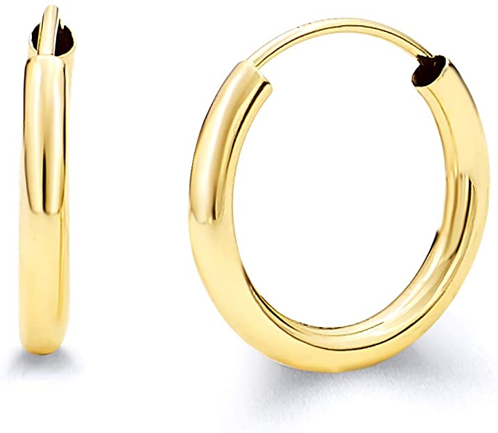 14k Yellow Gold 2mm Thickness Endless Hoop Earrings - 9 Different Size Available