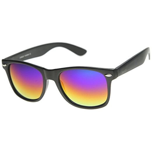 zeroUV ZV-8025 Retro Matte Black Horned Rim Flash Colored Lens Sunglasses