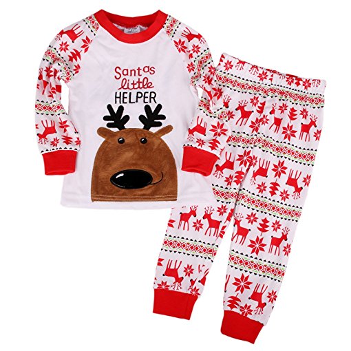 Flying Reindeer Toddler Kid Boys Girls Christmas Pjs Long Sleeve Pajamas Sets