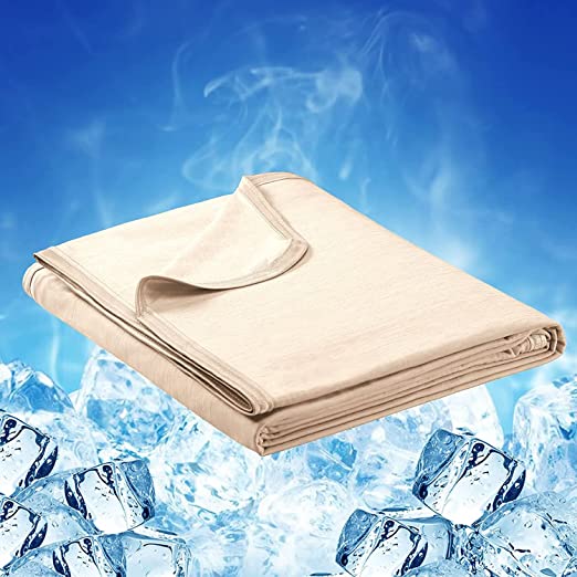 Cooling Blanket for Hot Sleepers Night Sweats Japanese Q-Max&gt;0.4 Arc-Chill Cooling Fiber Keep Adults/Children Cool All Night Twin Size Cool Summer Blanket 59 X 79in Soft Breathable All-Season-Beige