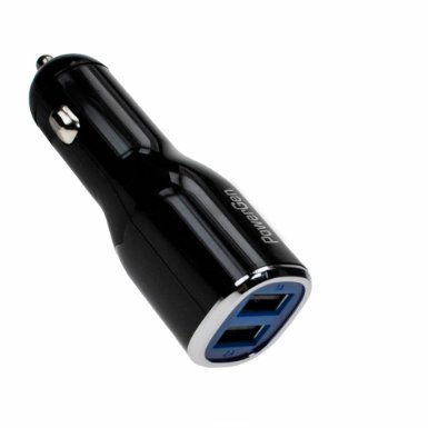 PowerGen 24Amps  12W Dual USB Car charger Designed for Apple and Android Devices - Black