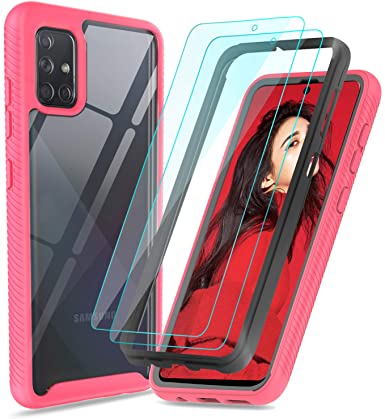 LeYi Case for Samsung Galaxy A51 and [2 Pack] Tempered Glass Screen Protector,Full Body Protective Cover Shockproof Transparent Clear Soft Silicone TPU Bumper Original Phone Case for A51,Red