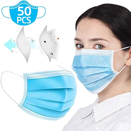 Face Cover 3-Ply Can be Folded, Waterproof Disposable Face with Industrial Quality 𝐌𝐀𝐒𝐊 Earloops Protective for Dust Pollen More ~(50 Pcs)(New)