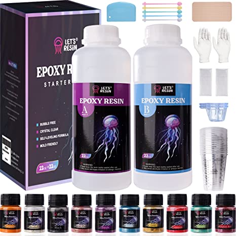 LET'S RESIN Epoxy Resin Starter Kit for Beginners, 44OZ Resin Art Kit for Craft,Fast Cure Resin for Christmas Gift,Jewelry,Tumbler,Paintings, Crystal Clear Casting Resin with Cups, Pigment Powder