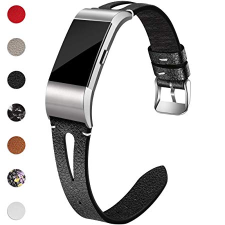 Maledan Compatible with Fitbit Charge 2 Bands for Women Men, Slim Genuine Leather Band Replacement Accessories Strap for Fitbit Charge 2 and Charge 2 HR