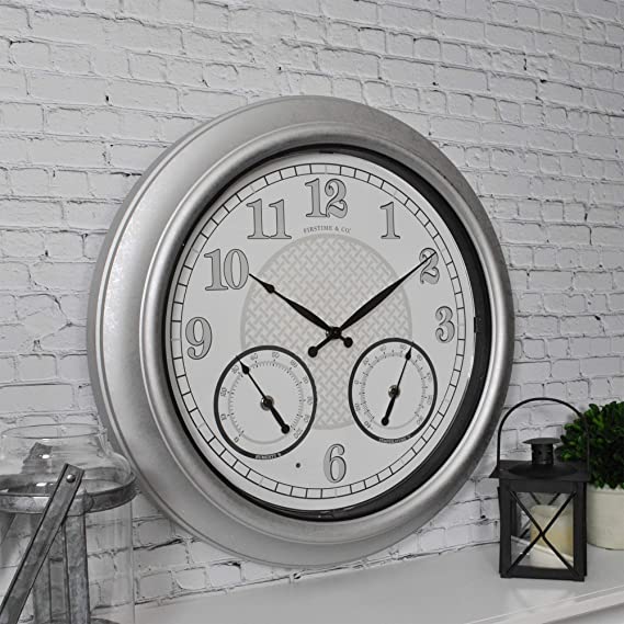 FirsTime & Co. Radiant LED Outdoor Clock, 18", Galvanized Silver