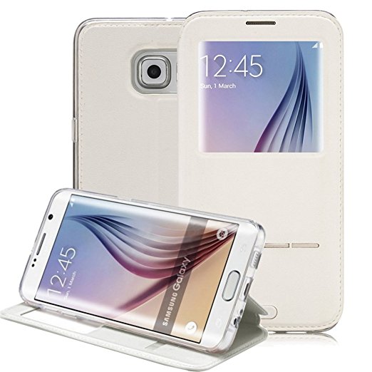 Galaxy S6 Edge Plus Case, G-CASE® [Sense II] Sliding to Answer Incoming Calls Flip Smart Wallet Window View PU Leather Back Case for Samsung Galaxy S6 Edge Plus   TJS® Stylus Pen (White)