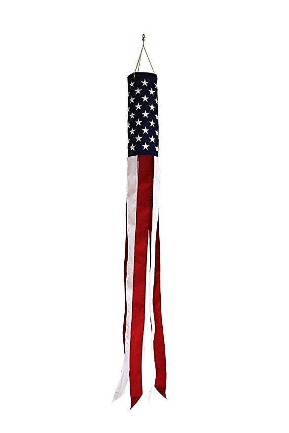 G128 Windsock 60 Inch US Flag Windstock 60 in Embroidered Stars and Stripes Patriotic Hanging Decoration
