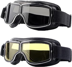 Motorcycle Goggles,2 Pack Vintage Anti Fog Pilot PU Leather Glasses Dustproof ATV Off Road Motorbike Helmet Eyewear Protect for Ridding Motorcross Classes Aviator Goggles for Men Women Adult