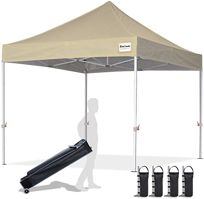EliteShade 10'x10' Commercial Ez Pop Up Canopy Tent Instant Canopy Party Tent Sun Shelter with Heavy Duty Roller Bag,Bonus 4 Weight Bags,Beige
