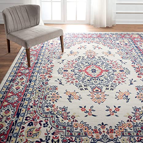 Home Dynamix Premium Sakarya Traditional Medallion Border Area Rug, Ivory/Red, 5'3"x7'5" Rectangle