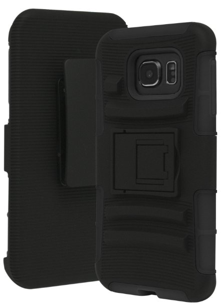 Galaxy S7 Edge Case Bastex Heavy Duty Hybrid Rubber Silicone Cover with Protective Kickstand Holster Belt Clip Case for Samsung Galaxy S7 Edge Black
