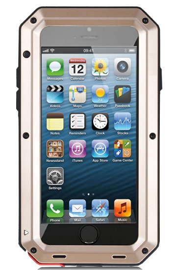 iPhone 5/5S Case, X-CASE Extreme Hard Military Heavy Aluminum Metal Armor Tank Gorilla Glass Shockproof Rainproof Water Resistant Weatherproof Dust/Dirt/Snow Proof Anti-smudge Resistant Acoustic Port Protection Cover Case For iPhone 5/5S (gold)
