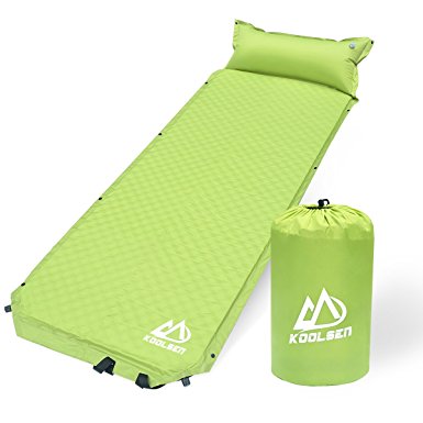 KOOLSEN Camping Self Inflating Sleeping Pad with Attached Pillow Lightweight Air Sleeping Pads - Green