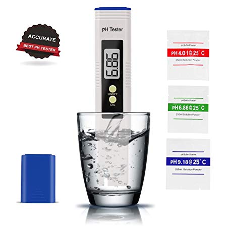 Digital PH Meter, Water Quality Tester 0.1PH Resolution Pocket Size PH Tester with ATC 0-14 pH Measurement Range for Household Drinking, Hydroponics, Swimming Pools and Aquarium (BLUE)