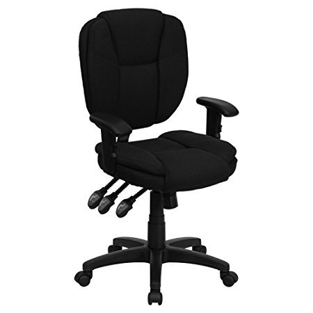 Flash Furniture Mid-Back Black Fabric Multifunction Ergonomic Swivel Task Chair with Adjustable Arms