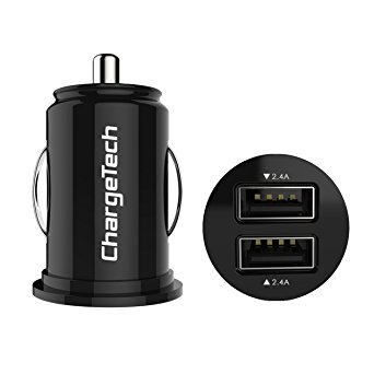 ChargeTech - Fast Charge 4.8A / 24W Dual USB Car Charger Adapter for Apple and Android Devices - Ultra Compact and Low Profile [BLACK]