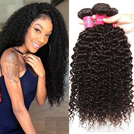 Klaiyi Hair 10A Good Quality Brazilian Curly Hair Weave 3 Bundles 16 18 20Inch Virgin Human Hair Extensions Unprocessed Natural Color 95-100g/pc