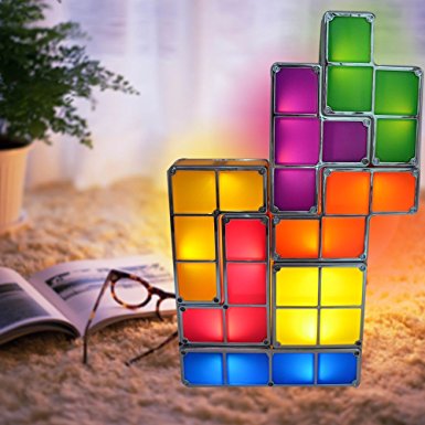 Tetris Puzzle Desk Lamp LED Constructible Block Table Decorative Stackable Night Light- Novelty Design DIY Retro Game Style