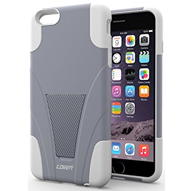 iPhone 6S Case with Kickstand, Bonus Screen Protector, Collen [Air Buffer Tech] Ultimate Protection Hard Slim Case for iPhone 6 6S (White/Grey)