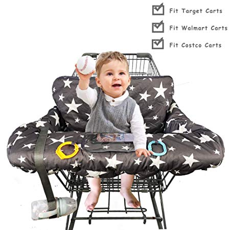 Shopping Cart Cover for Baby Cotton, with Bottle Strap and 6.5" Cell Phone Holder Toddler 2-in-1 High Chair Cover Summer Grocery Cart Cushion for Boy or Girl Large Star Print