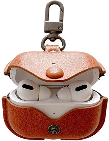 for AirPods Pro 3 Case (2019, Personalized Leather Portable Protective Case/Cover Shockproof with Loss Prevention Clip for Apple AirPods Por Cover Keychain Kits (Brown)